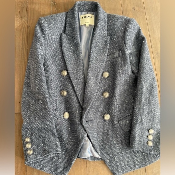 L’Agence Kenzie double breasted blazer jacket in blue melange - Picture 6 of 9